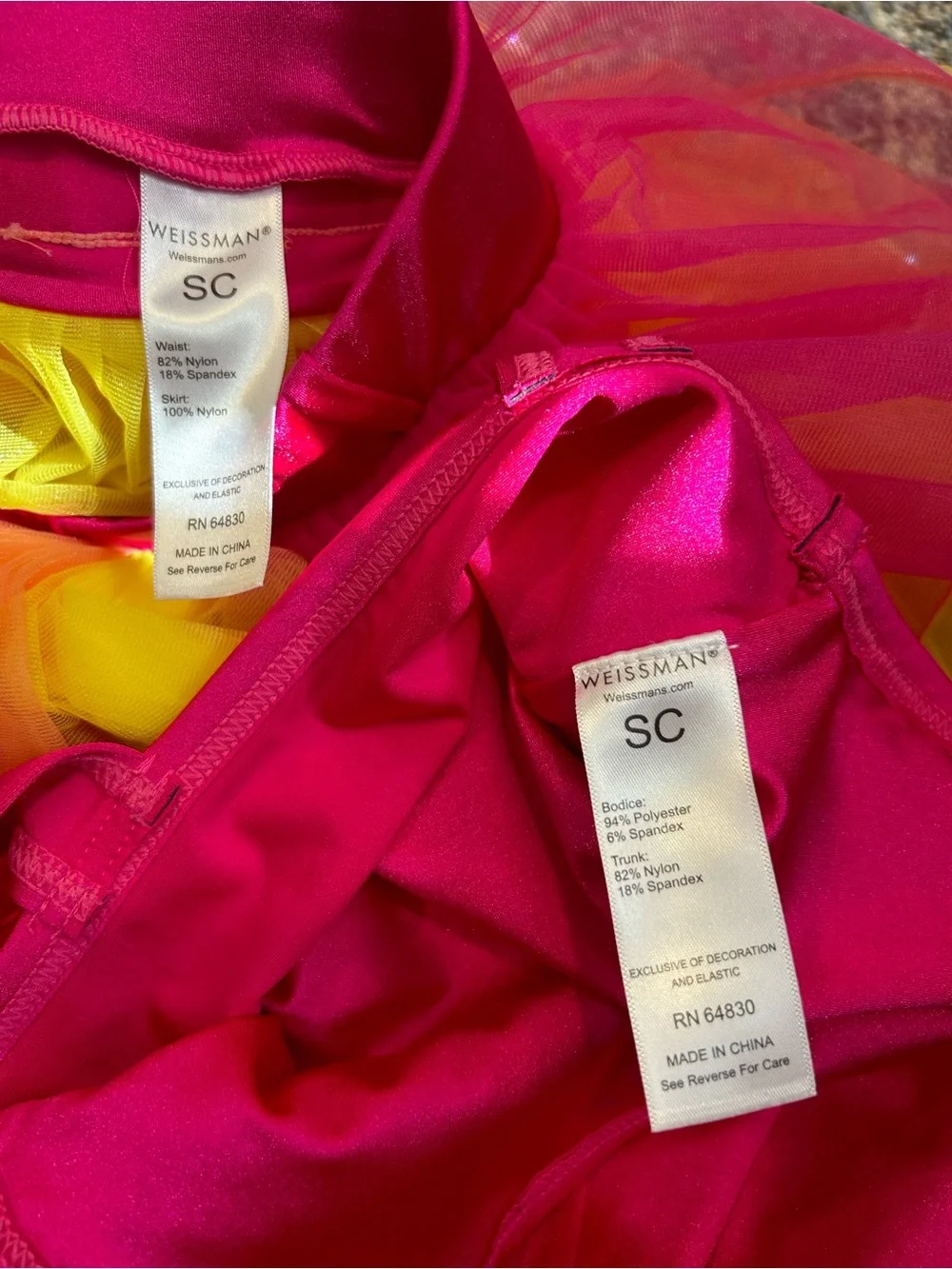 Weissman Bright Pink and Yellow Dance Costume Pieces